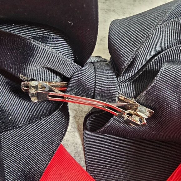 Vintage Oversized Hair Bows - Red & Black Satin Clip-On Accessories 8", 10" - Picture 4 of 6